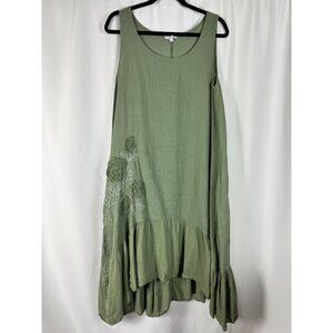 Christina Vergani Linen Blend Swing Dress Lagen Look 3-D Embroidered Flowers S